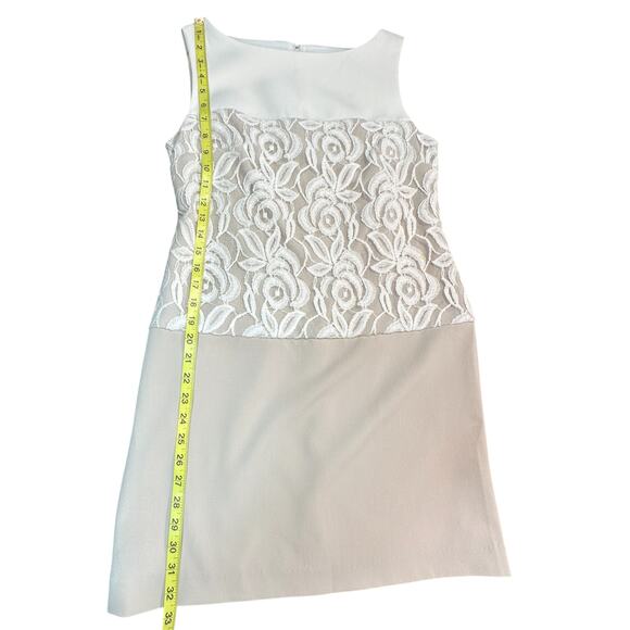 Sandra Darren Dress Womens 6P Neutral Colorblock Embroidered Sleeveless Sheath - Picture 3 of 11